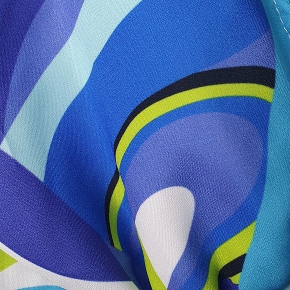 PLT Woven One Shoulder‎ Ruched Bodycon Dress Blue abstract Women's Size 8 Rave - Picture 6 of 14